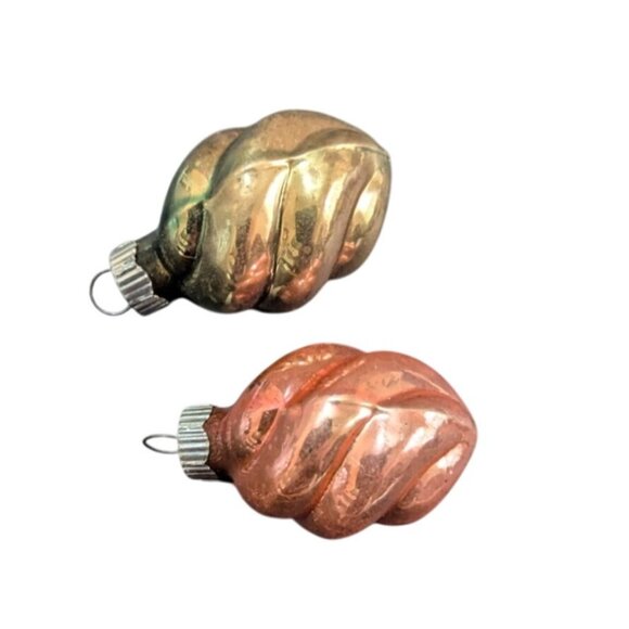 Shiny Brite Xmas Ornaments Pair Swirl Style Gold & Pink Glass Vintage 2" - Picture 1 of 6